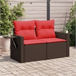 vidaXL 2-Seater Patio Sofa With Cushions with Red and Brown Poly Rattan