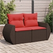 vidaXL 2-Seater Patio Sofa With Cushions with Red and Brown Poly Rattan
