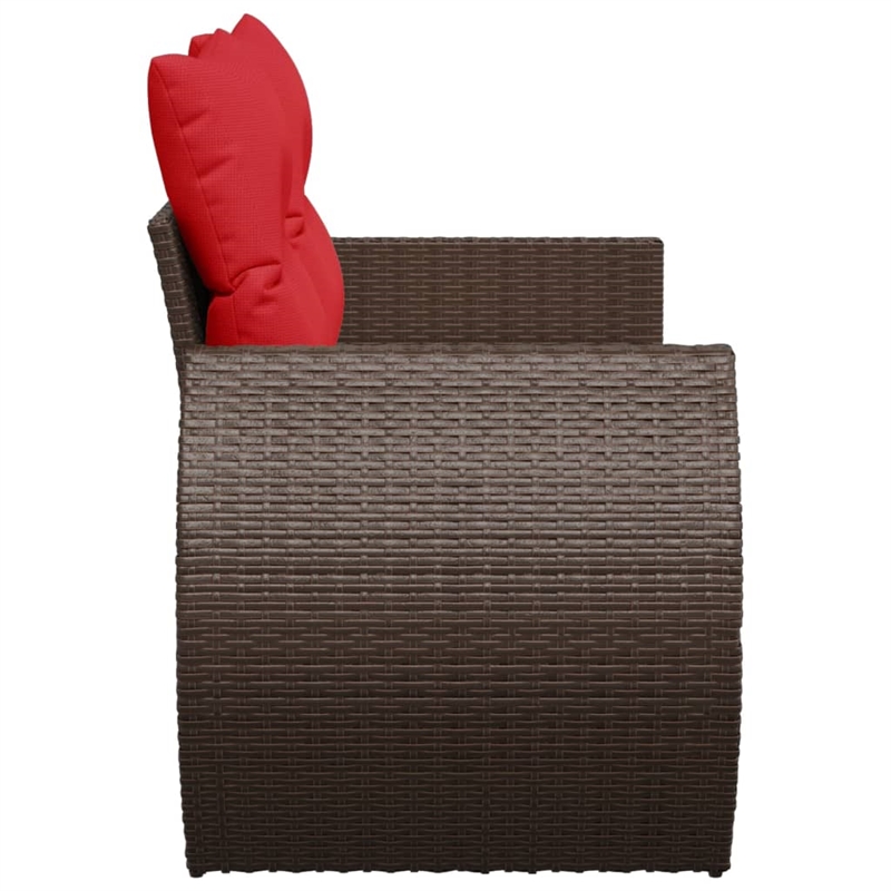 vidaXL 2-Seater Patio Sofa With Cushions with Red and Brown Poly Rattan