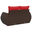 vidaXL 2-Seater Patio Sofa With Cushions with Red and Brown Poly Rattan
