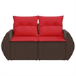 vidaXL 2-Seater Patio Sofa With Cushions with Red and Brown Poly Rattan