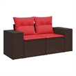 vidaXL 2-Seater Brown Poly Rattan Patio Sofa With Cushions in Red