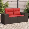 vidaXL 2-Seater Brown Poly Rattan Patio Sofa With Cushions in Red