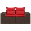 vidaXL 2-Seater Brown Poly Rattan Patio Sofa With Cushions in Red