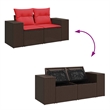 vidaXL 2-Seater Brown Poly Rattan Patio Sofa With Cushions in Red