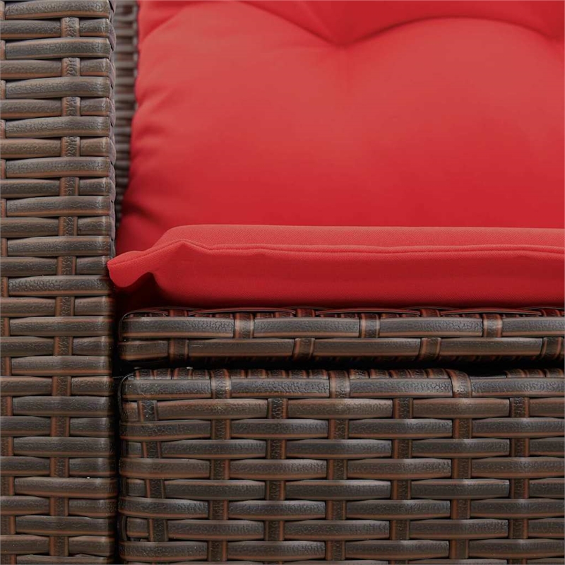 vidaXL 2-Seater Brown Poly Rattan Patio Sofa With Cushions in Red