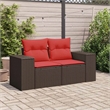 vidaXL 2-Seater Brown Poly Rattan Patio Sofa With Cushions in Red
