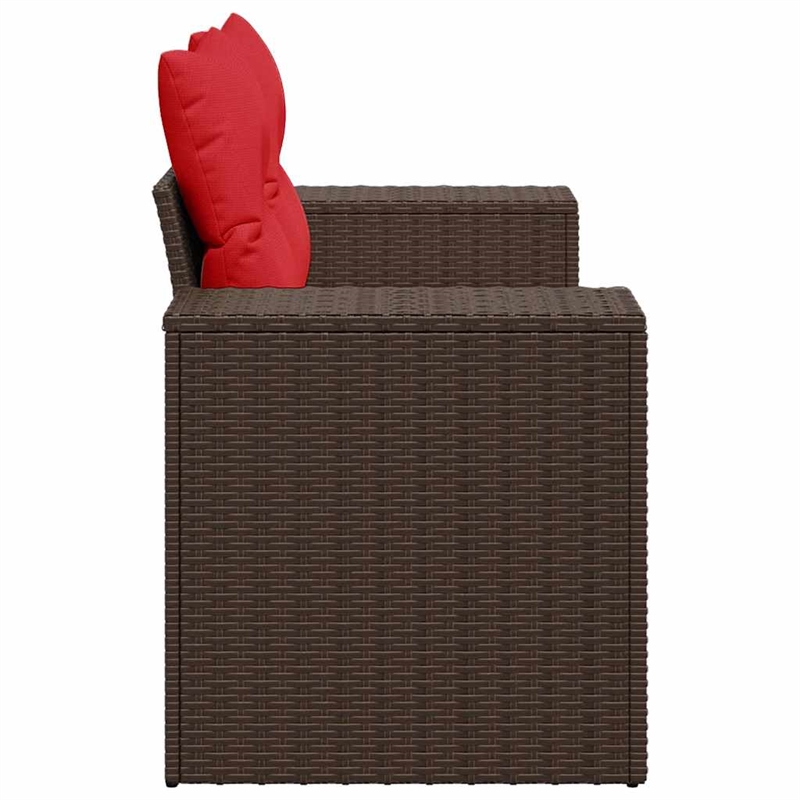 vidaXL 2-Seater Brown Poly Rattan Patio Sofa With Cushions in Red