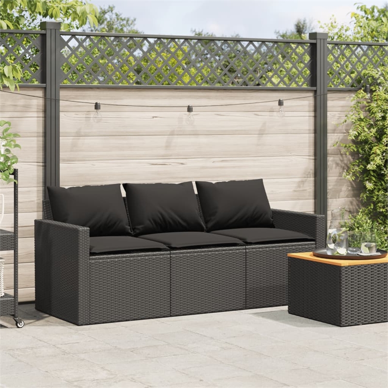 vidaXL PE Rattan 3-Seater Removable Covers Outdoor Sofa in Black