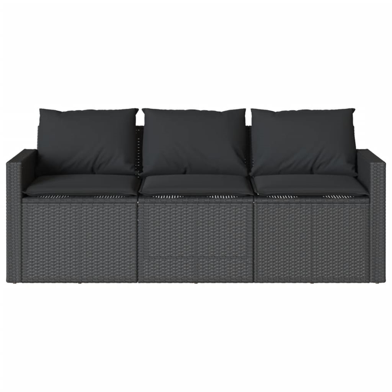 vidaXL PE Rattan 3-Seater Removable Covers Outdoor Sofa in Black