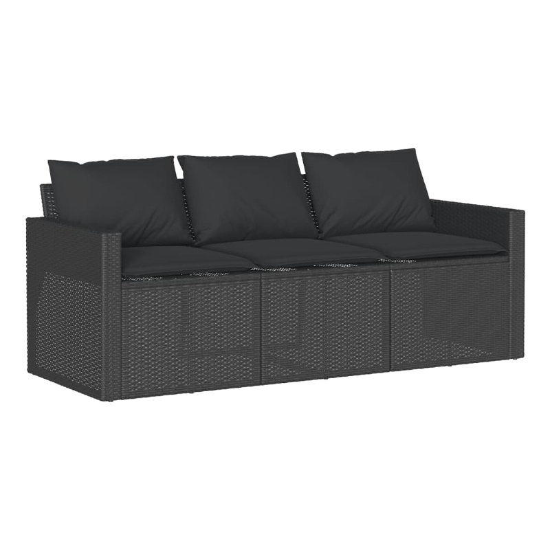 vidaXL PE Rattan 3-Seater Removable Covers Outdoor Sofa in Black