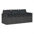 vidaXL PE Rattan 3-Seater Removable Covers Outdoor Sofa in Black