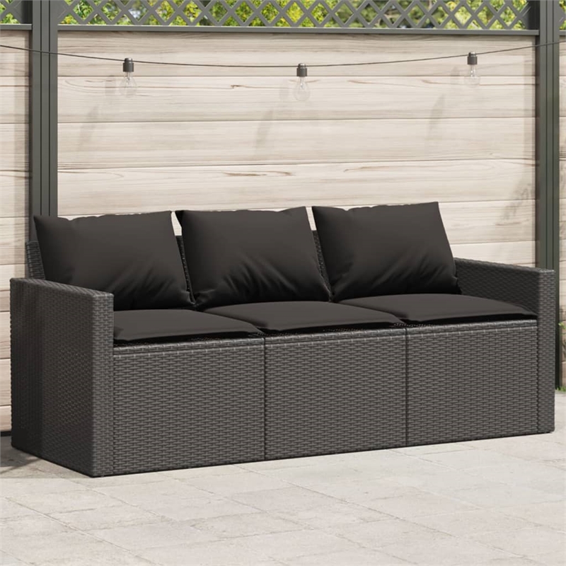 vidaXL PE Rattan 3-Seater Removable Covers Outdoor Sofa in Black