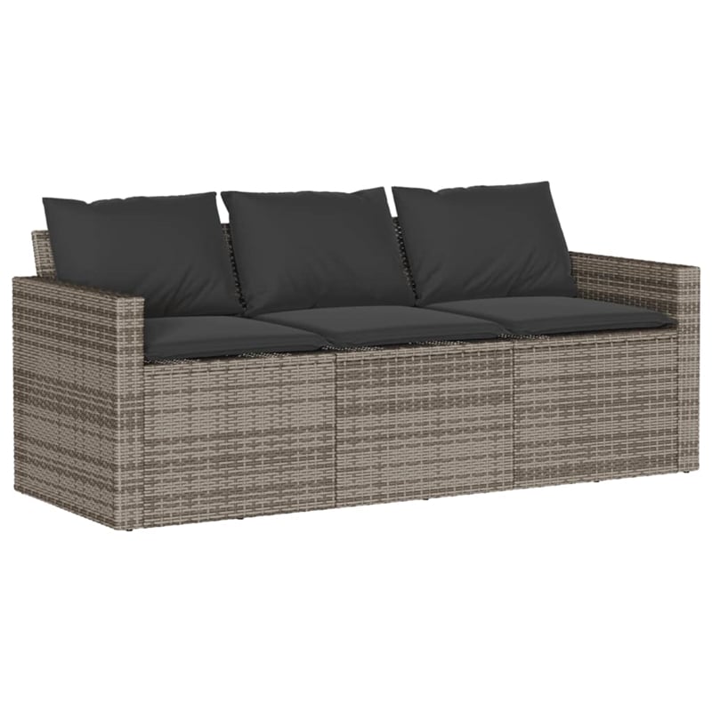 vidaXL PE Rattan 3-Seater Garden Sofa in Gray