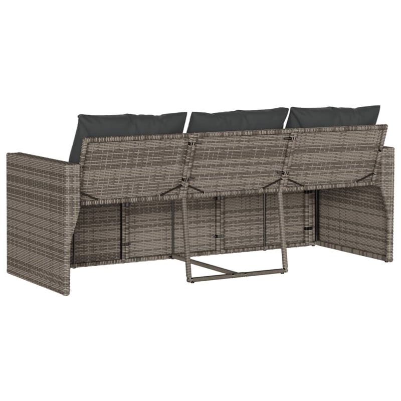 vidaXL PE Rattan 3-Seater Garden Sofa in Gray