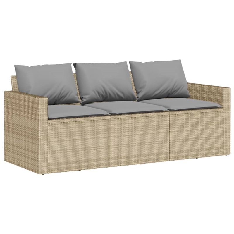 vidaXL 3-Seater Poly Rattan And Powder-Coated Steel Garden Sofa in Beige