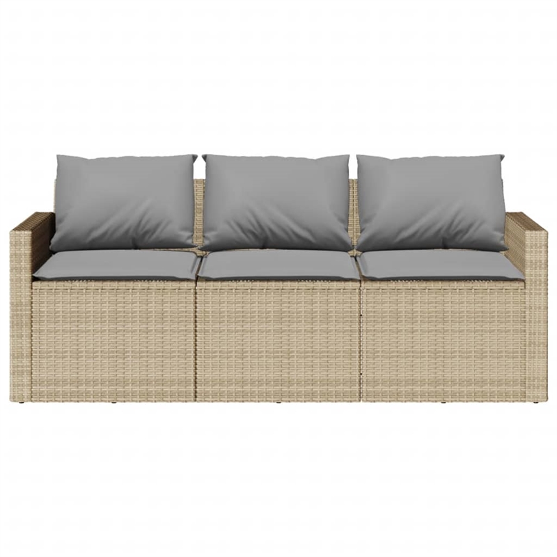 vidaXL 3-Seater Poly Rattan And Powder-Coated Steel Garden Sofa in Beige