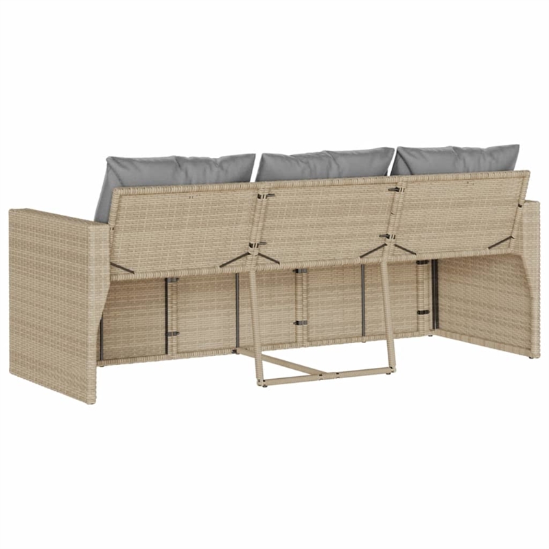vidaXL 3-Seater Poly Rattan And Powder-Coated Steel Garden Sofa in Beige