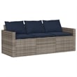 vidaXL 3-Seater PE Rattan Garden Sofa With Removable Covers in Grey
