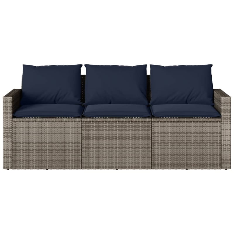 vidaXL 3-Seater PE Rattan Garden Sofa With Removable Covers in Grey