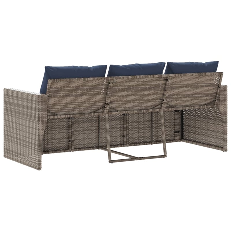 vidaXL 3-Seater PE Rattan Garden Sofa With Removable Covers in Grey