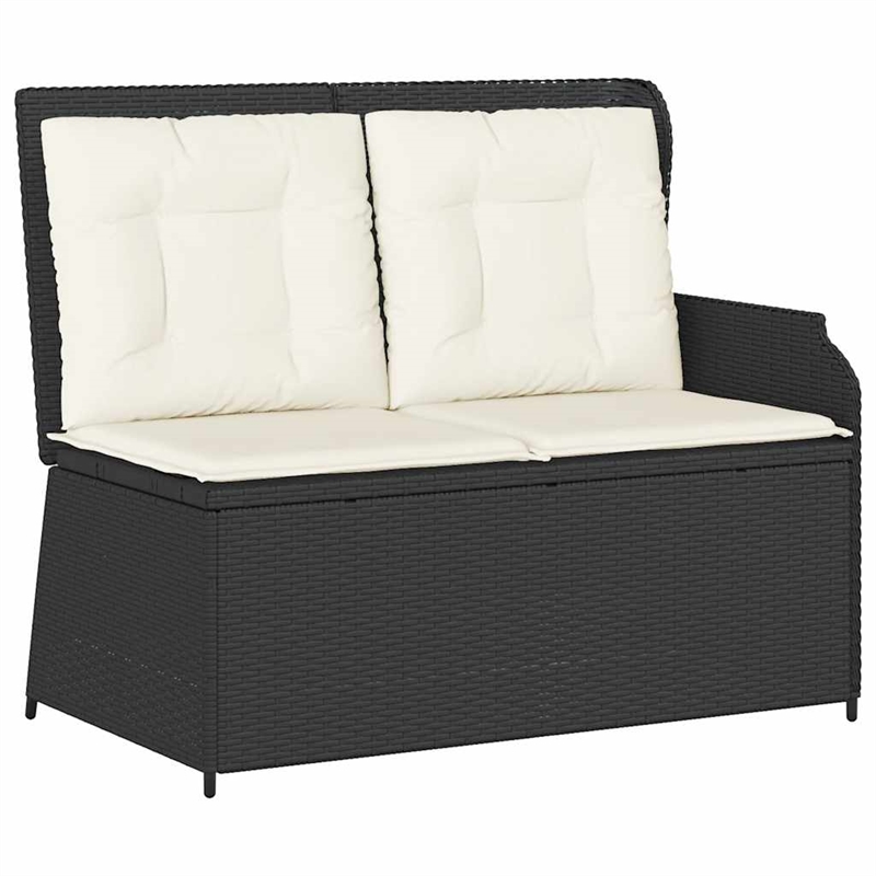 vidaXL Standard PE Rattan Reclining Garden Bench With Removable Covers in Black