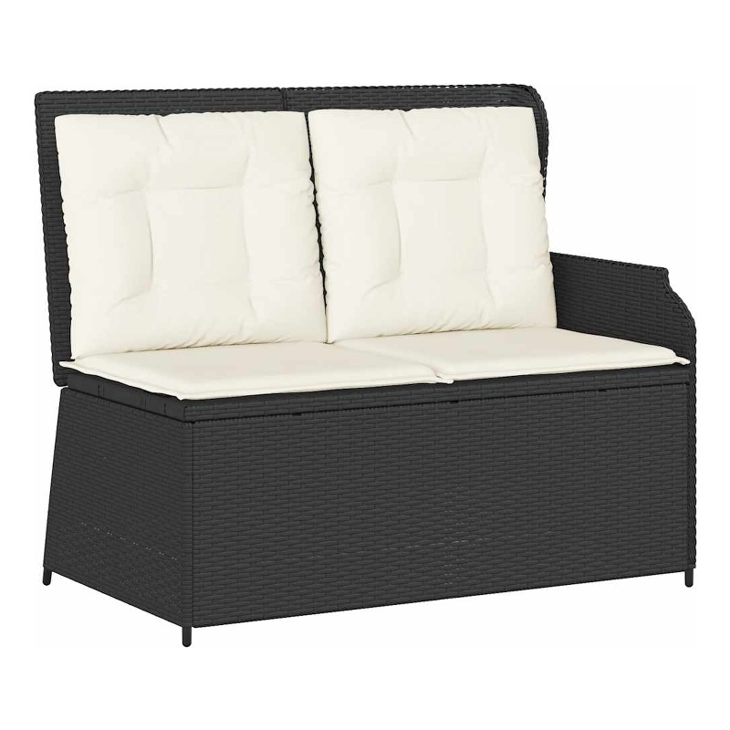 vidaXL Standard PE Rattan Reclining Garden Bench With Removable Covers in Black