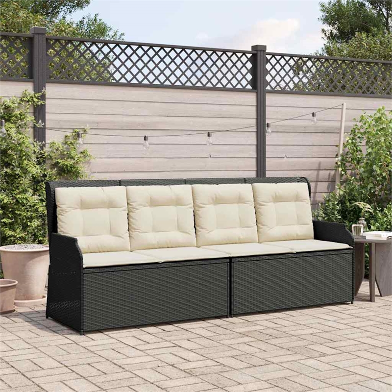 vidaXL Standard PE Rattan Reclining Garden Bench With Removable Covers in Black