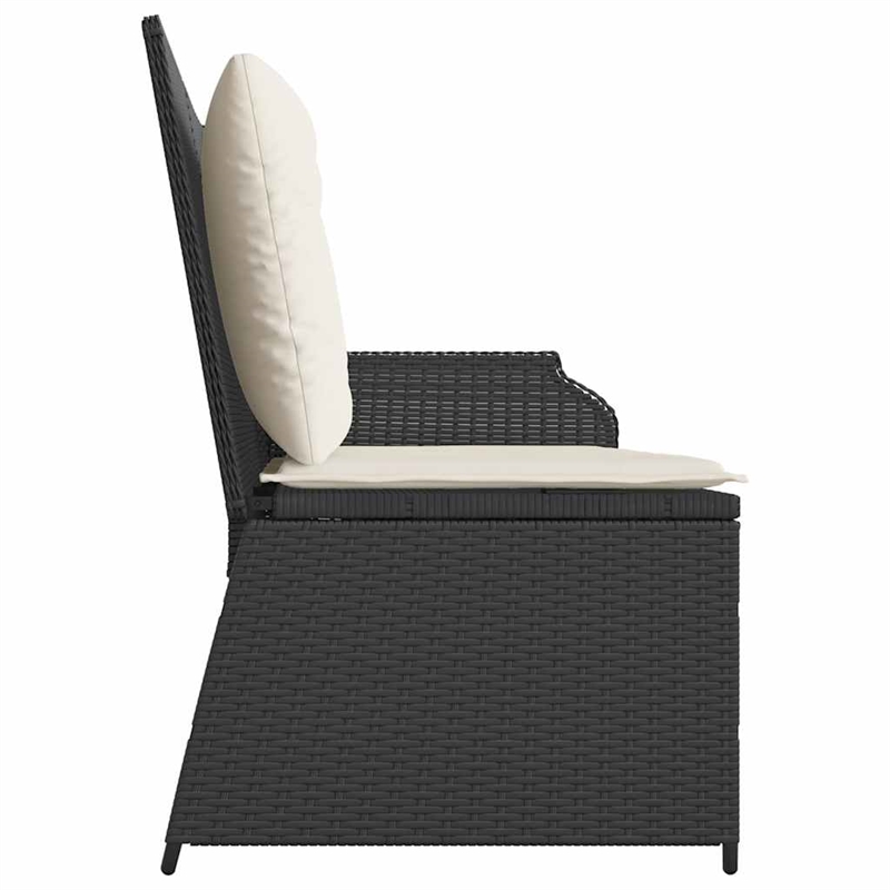 vidaXL Standard PE Rattan Reclining Garden Bench With Removable Covers in Black