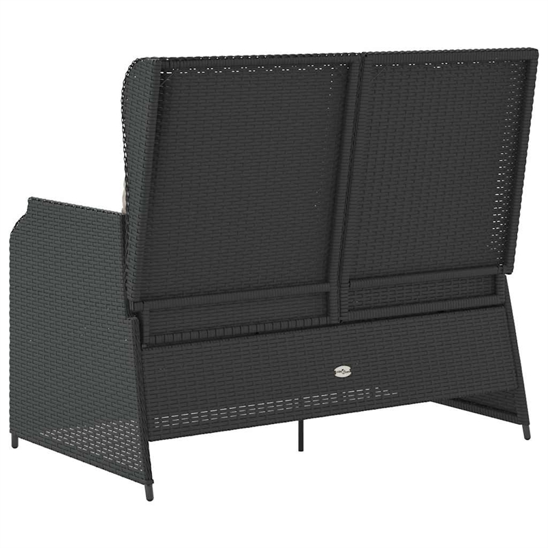 vidaXL Standard PE Rattan Reclining Garden Bench With Removable Covers in Black