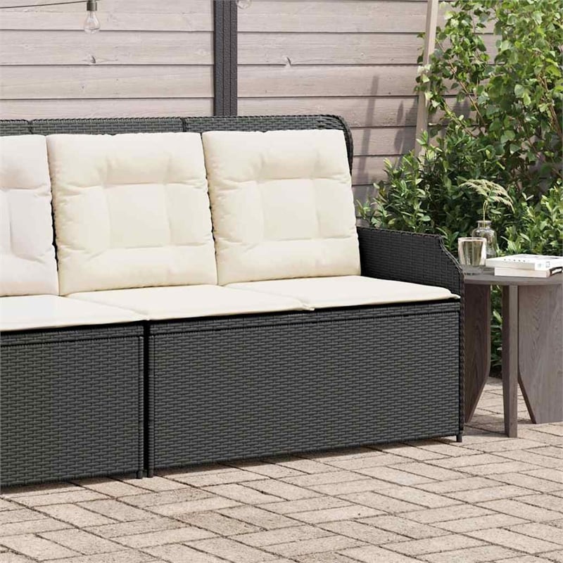 vidaXL Standard PE Rattan Reclining Garden Bench With Removable Covers in Black