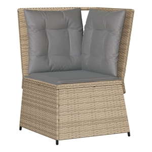 vidaXL Poly Rattan & Powder-Coated Steel & Polyester Fabric Patio Sofa in Beige
