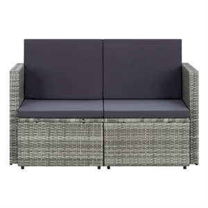 vidaXL Grey PE Rattan And Powder-Coated Steel Sofa With Dark Grey Cushions