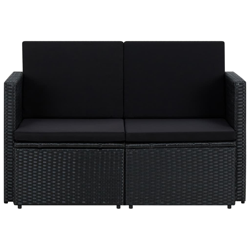 vidaXL 2-Seater PE Rattan And Powder-Coated Steel And Polyester Sofa in Black