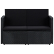 vidaXL 2-Seater PE Rattan And Powder-Coated Steel And Polyester Sofa in Black