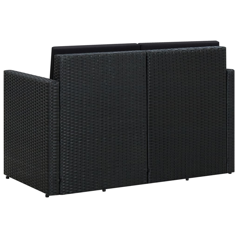 vidaXL 2-Seater PE Rattan And Powder-Coated Steel And Polyester Sofa in Black