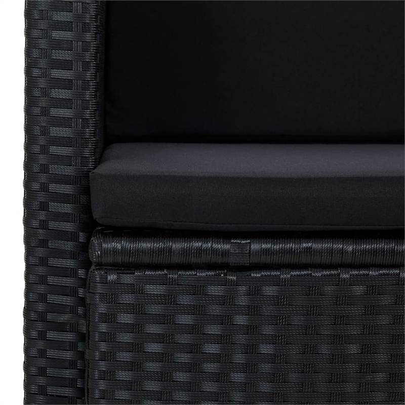 vidaXL 2-Seater PE Rattan And Powder-Coated Steel And Polyester Sofa in Black