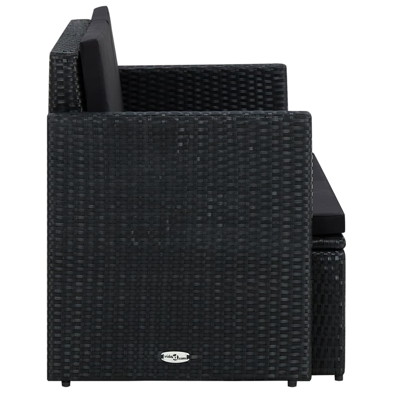 vidaXL 2-Seater PE Rattan And Powder-Coated Steel And Polyester Sofa in Black