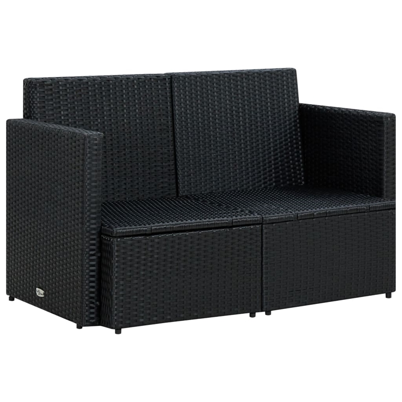 vidaXL 2-Seater PE Rattan And Powder-Coated Steel And Polyester Sofa in Black