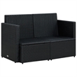 vidaXL 2-Seater PE Rattan And Powder-Coated Steel And Polyester Sofa in Black