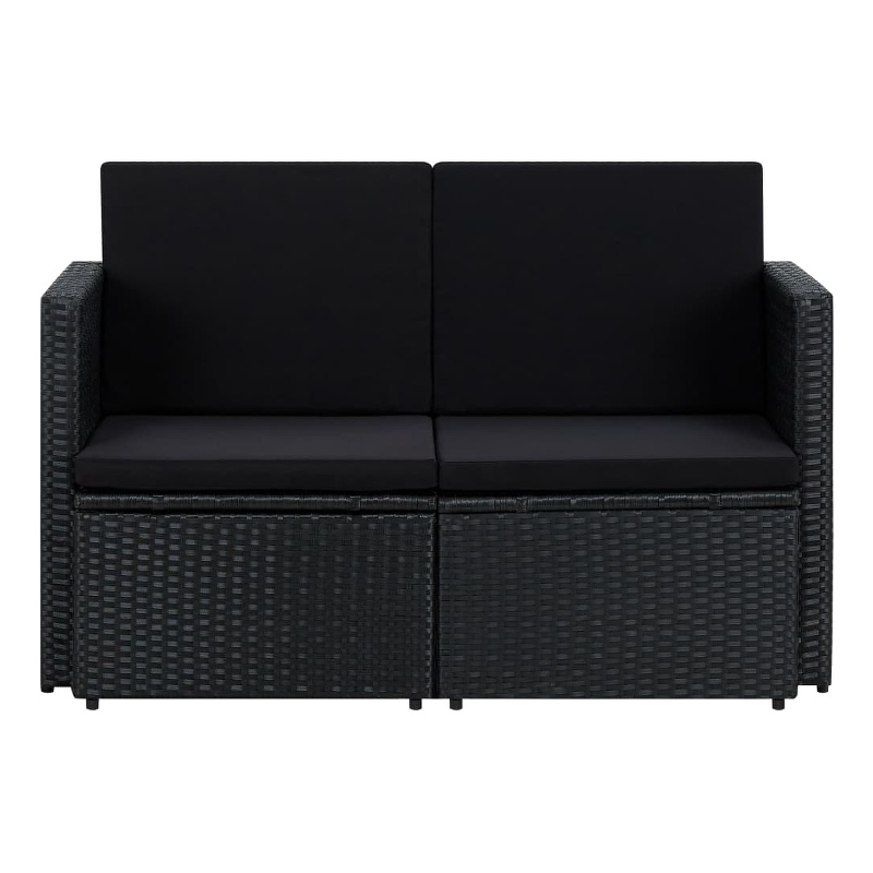vidaXL 2-Seater PE Rattan And Powder-Coated Steel And Polyester Sofa in Black