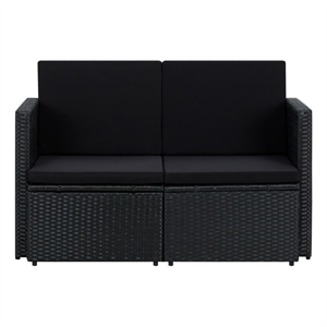 vidaXL 2-Seater PE Rattan And Powder-Coated Steel And Polyester Sofa in Black