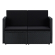 vidaXL 2-Seater PE Rattan And Powder-Coated Steel And Polyester Sofa in Black
