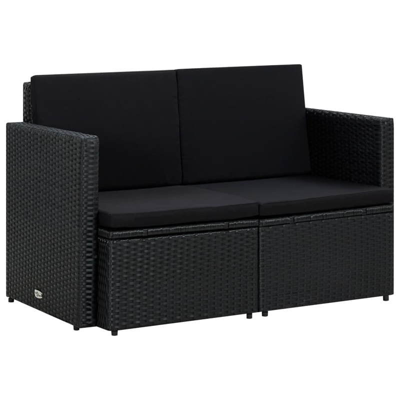 vidaXL 2-Seater PE Rattan And Powder-Coated Steel And Polyester Sofa in Black