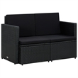 vidaXL 2-Seater PE Rattan And Powder-Coated Steel And Polyester Sofa in Black