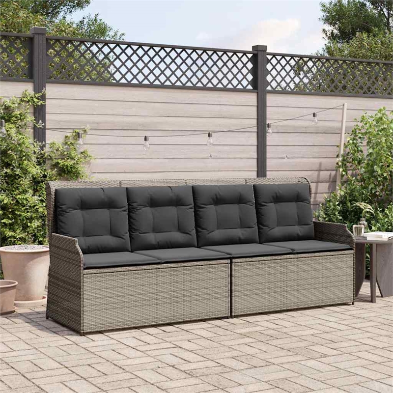 vidaXL 2-Seater PE Rattan Reclining Garden Bench in Grey