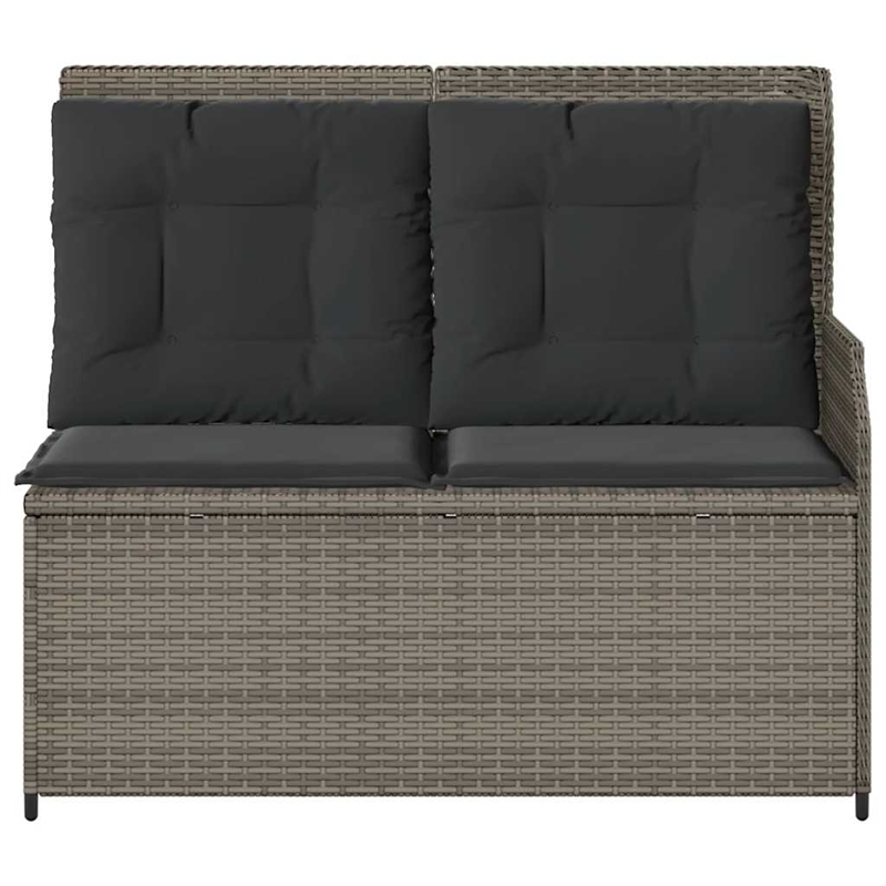 vidaXL 2-Seater PE Rattan Reclining Garden Bench in Grey