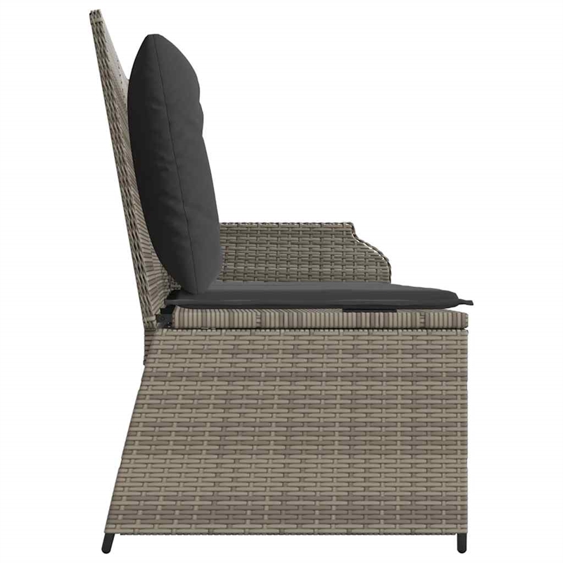 vidaXL 2-Seater PE Rattan Reclining Garden Bench in Grey