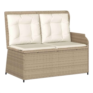 vidaXL PE Rattan Powder-Coated Steel & Polyester Reclining Patio Bench in Beige