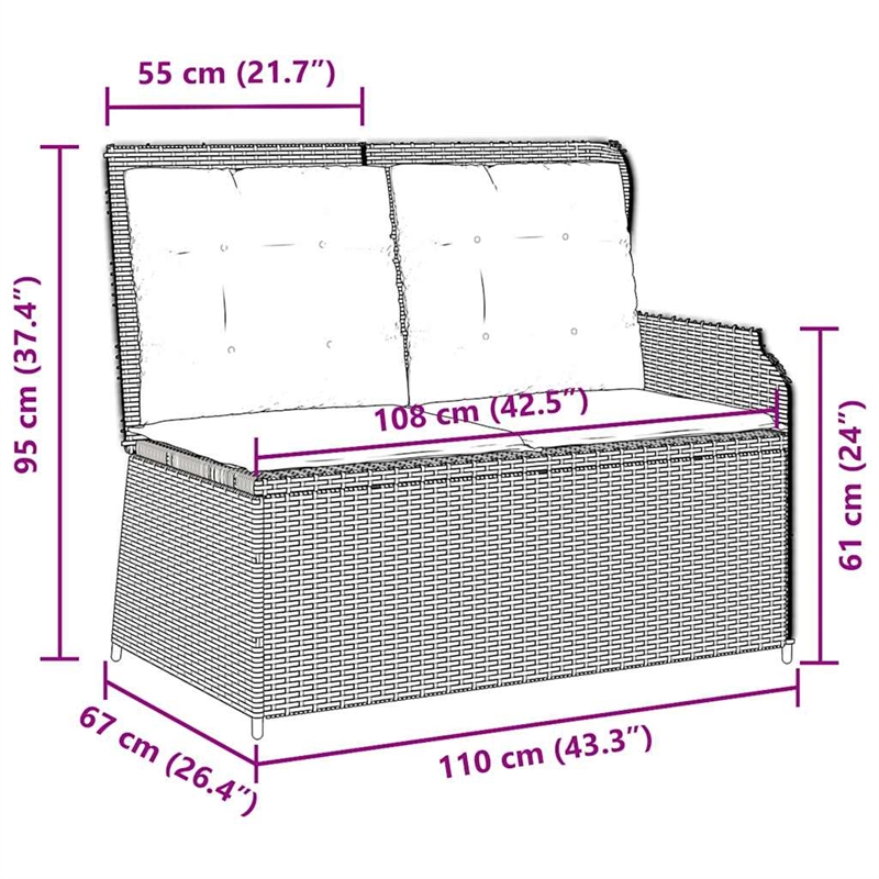 vidaXL Reclining Patio Bench in Light Grey